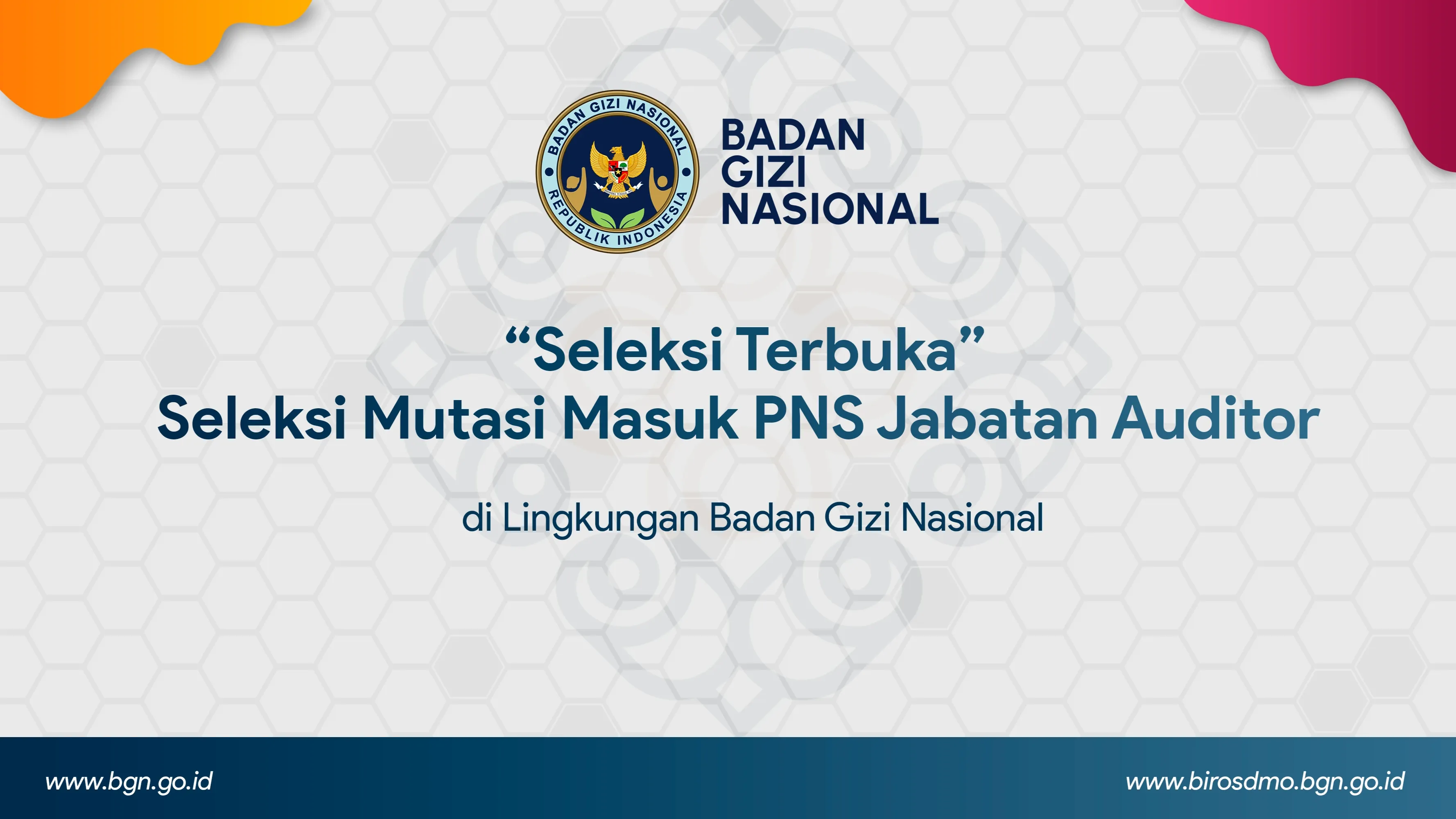 Seleksi Terbuka - Seleksi Mutasi Masuk PNS Jabatan Auditor di Lingkungan Badan Gizi Nasional Kaur